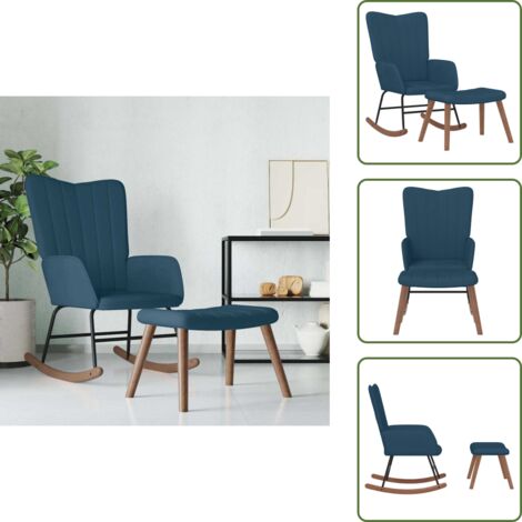The Living Store Silla mecedora con reposapiés terciopelo azul - Silla de relax