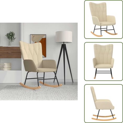 The Living Store Silla mecedora de tela color crema - Mecedora de tela