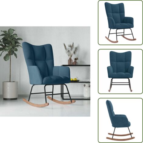 The Living Store Silla mecedora de terciopelo azul - Mecedora de terciopelo