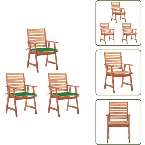 The Living Store Sillas comedor de jardín 3 uds madera maciza acacia y cojines - Sillas de comedor