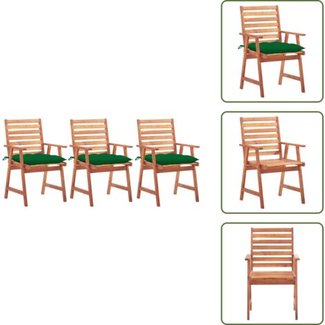 The Living Store Sillas comedor de jardín 3 uds madera maciza acacia y cojines - Sillas de comedor