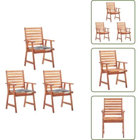 The Living Store Sillas comedor de jardín 3 uds madera maciza acacia y cojines - Sillas de comedor