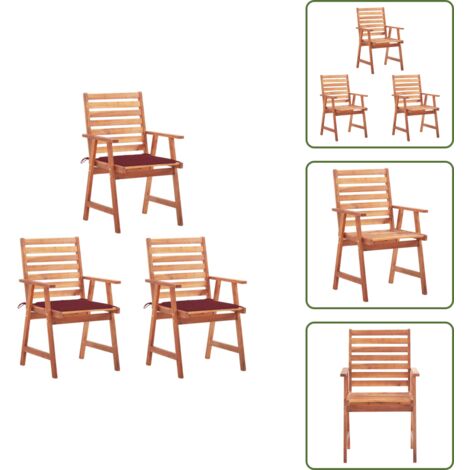 The Living Store Sillas comedor de jardín 3 uds madera maciza acacia y cojines - Sillas de comedor