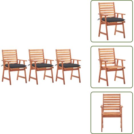 The Living Store Sillas comedor de jardín 3 uds madera maciza acacia y cojines - Sillas de comedor