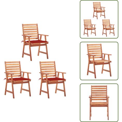 The Living Store Sillas comedor de jardín y cojines 3 uds madera maciza acacia - Sillas de comedor