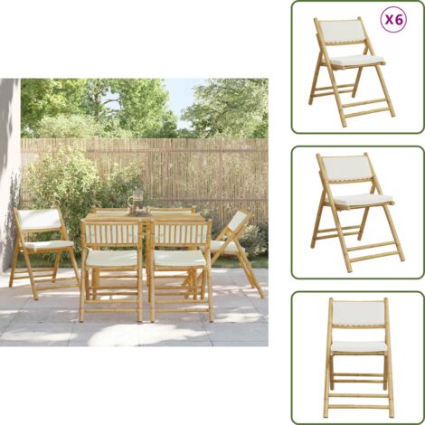 The Living Store Sillas de bistró plegables con cojines 6 uds bambú blanco crema - Sillas plegables