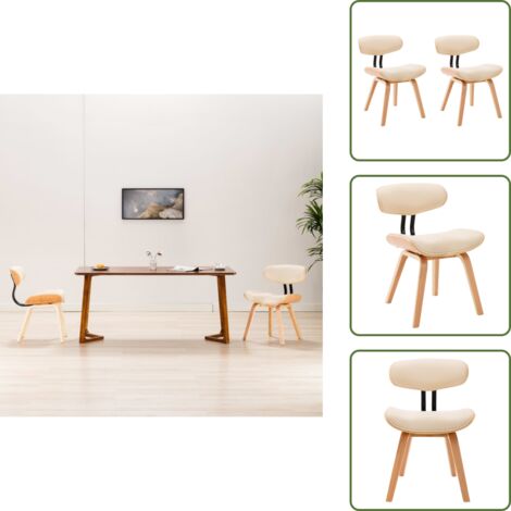 The Living Store Sillas de comedor 2 uds madera curvada y cuero sintético crema - Sillas de cocina