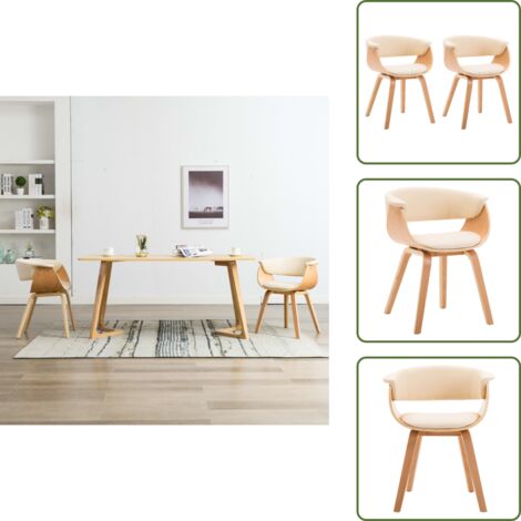 The Living Store Sillas de comedor 2 uds madera curvada y cuero sintético crema - Sillas de comedor de madera