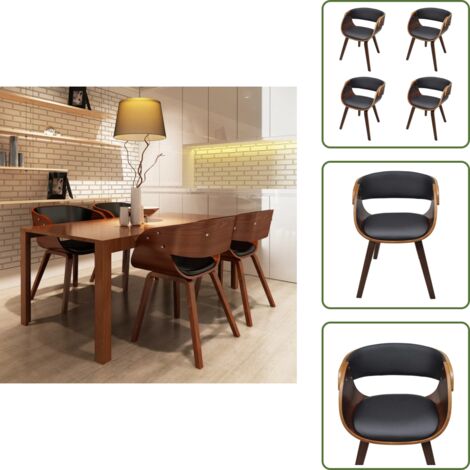 The Living Store Sillas de comedor 4 uds madera curvada cuero sintético marrón - Sillas de comedor cuero sintético