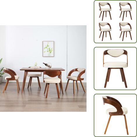 The Living Store Sillas de comedor 4 uds madera curvada y cuero sintético crema - Sillas de comedor de madera