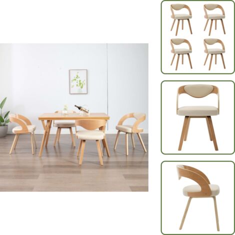 The Living Store Sillas de comedor 4 uds madera curvada y cuero sintético crema - Sillas de comedor de madera