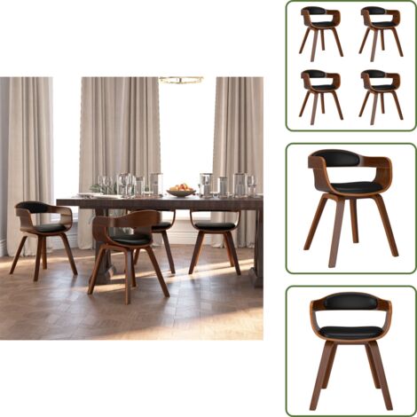 The Living Store Sillas de comedor 4 uds madera curvada y cuero sintético negro - Sillas de cocina