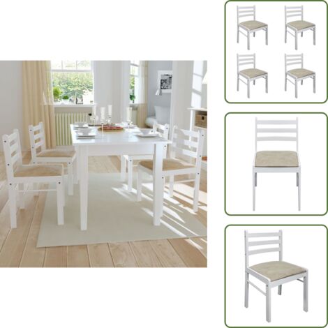 The Living Store Sillas de comedor 4 uds madera maciza caucho terciopelo blanco - Madera