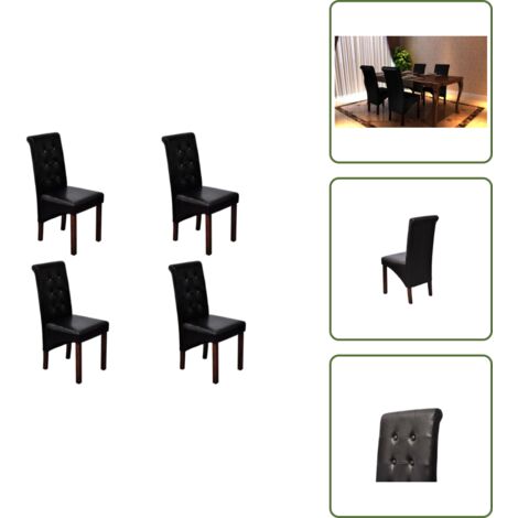 The Living Store Sillas de comedor 4 unidades cuero sintético negro - Sillas de comedor cuero sintético