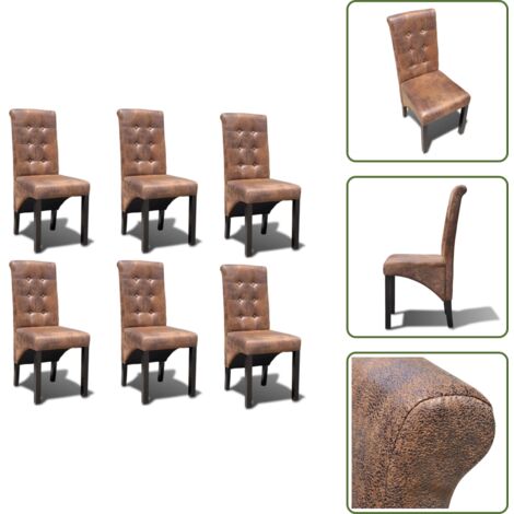 The Living Store Sillas de comedor 6 uds cuero sintético marrón - Sillas de comedor cuero sintético