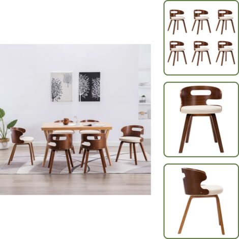 The Living Store Sillas de comedor 6 uds madera curvada y cuero sintético crema - Sillas de comedor de madera