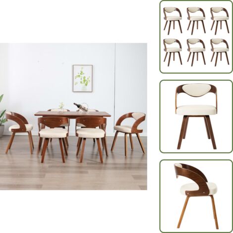 The Living Store Sillas de comedor 6 uds madera curvada y cuero sintético crema - Sillas de comedor de madera