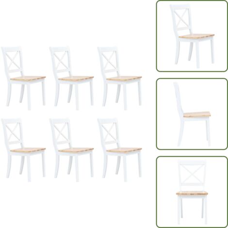 The Living Store Sillas de comedor 6 uds madera maciza de caucho blanco y madera - Sillas de madera