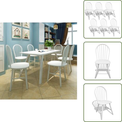 The Living Store Sillas de comedor 6 unidades madera maciza de caucho blanco - Madera maciza