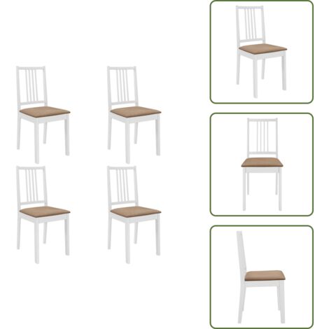 The Living Store Sillas de comedor con cojines 4 unidades madera maciza blanca - Sillas de comedor con cojines