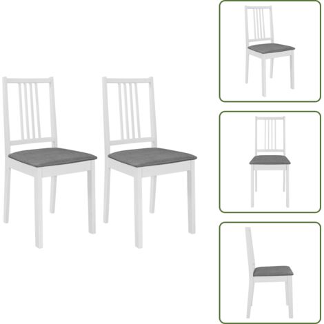The Living Store Sillas de comedor con cojines madera maciza blanca 2 unidades - Sillas de madera