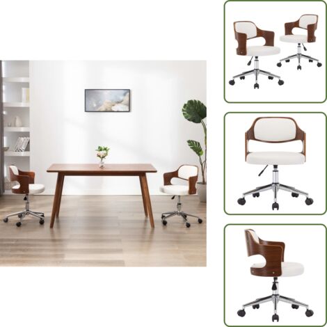 The Living Store Sillas de comedor giratorias 2 uds madera curvada cuero blanco - Sillas de comedor con respaldo