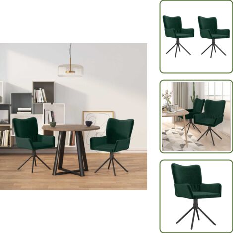 The Living Store Sillas de comedor giratorias 2 unidades terciopelo verde oscuro - Sillas de comedor