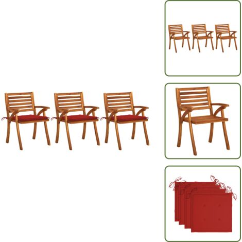 The Living Store Sillas de comedor jardín con cojines 3 uds madera maciza acacia - Sillas de jardín