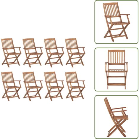 The Living Store Sillas de exterior plegables 8 uds madera maciza acacia - Sillas de jardín