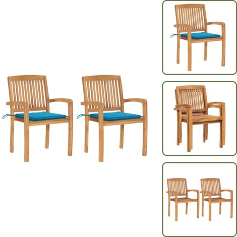 The Living Store Sillas de jardín 2 uds con cojines madera maciza de teca azul - Sillas de exterior