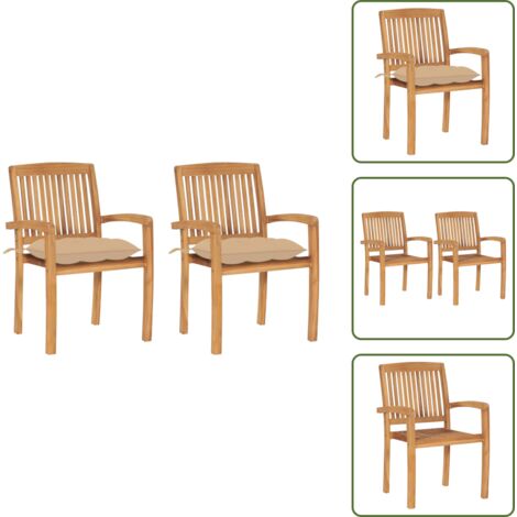 The Living Store Sillas de jardín 2 uds con cojines madera maciza de teca beige - Sillas de exterior