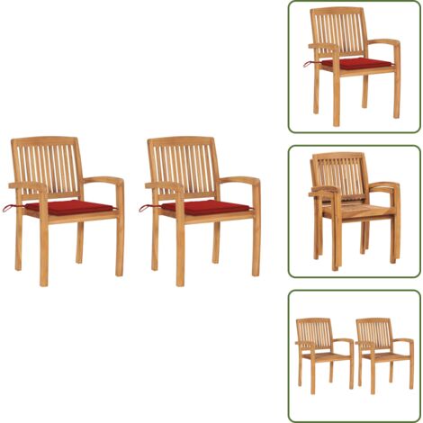 The Living Store Sillas de jardín 2 uds con cojines madera maciza de teca rojo - Sillas de exterior