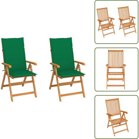 The Living Store Sillas de jardín 2 uds con cojines verdes madera maciza de teca - Sillas de exterior