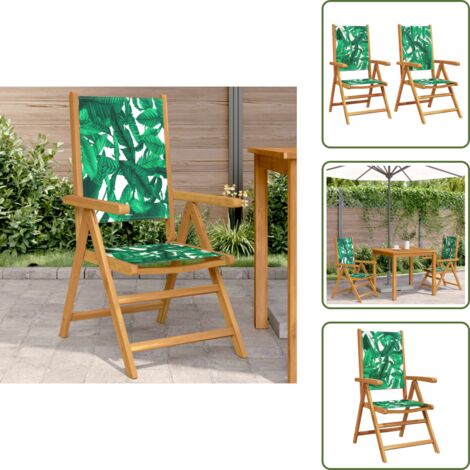 The Living Store Sillas de jardín 2 uds madera acacia y tela estampado de hojas - Sillas de jardín acacia