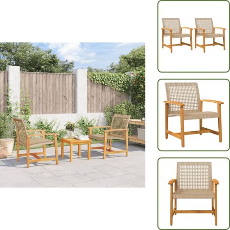 The Living Store Sillas de jardín 2 uds madera de acacia y ratán sintético beige - Sillas de jardín de madera