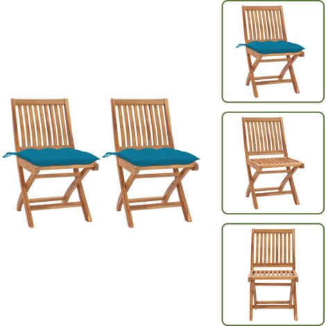The Living Store Sillas de jardín 2 uds madera de teca con cojines azul claro - Sillas de patio