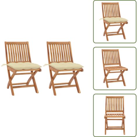 The Living Store Sillas de jardín 2 uds madera de teca con cojines blanco crema - Sillas de patio