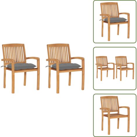 The Living Store Sillas de jardín 2 uds madera maciza de teca con cojines grises - Sillas de exterior