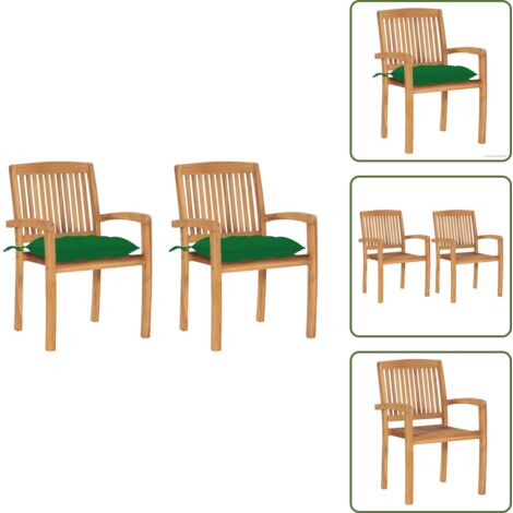 The Living Store Sillas de jardín 2 uds madera maciza de teca con cojines verdes - Sillas de exterior