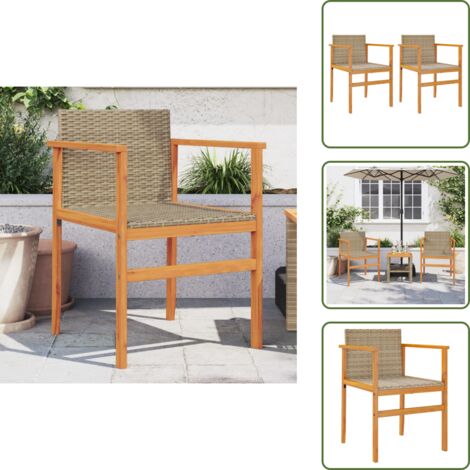 The Living Store Sillas de jardín 2 uds madera maciza y ratán sintético beige - Sillas de jardín de madera