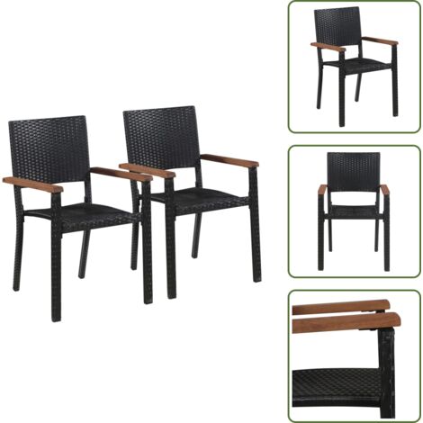 The Living Store Sillas de jardín 2 unidades ratán sintético negro - Sillas de comedor