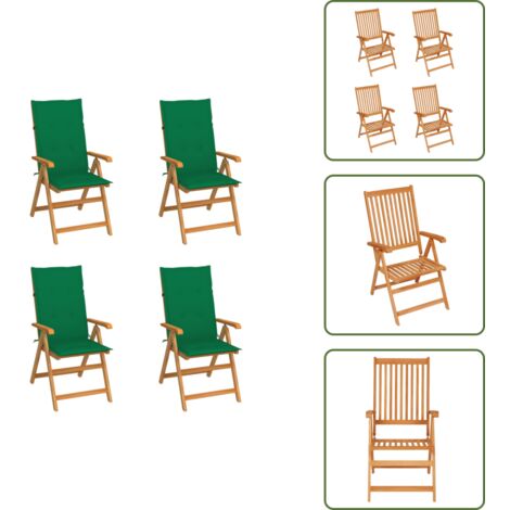 The Living Store Sillas de jardín 4 uds madera maciza de teca con cojines verdes - Sillas de exterior