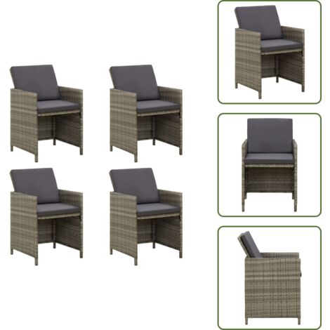 The Living Store Sillas de jardín 4 unidades con cojines ratán sintético gris - Sillas de exterior