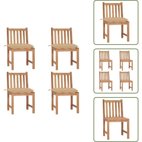 The Living Store Sillas de jardín 4 unidades madera maciza de teca con cojines - Sillas de exterior