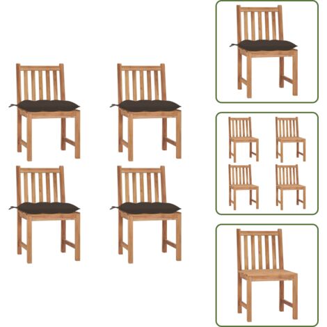 The Living Store Sillas de jardín 4 unidades madera maciza de teca con cojines - Sillas de exterior