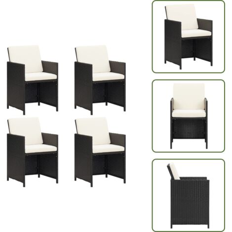 The Living Store Sillas de jardín 4 unidades ratán sintético negro - Sillas de jardín ratán sintético