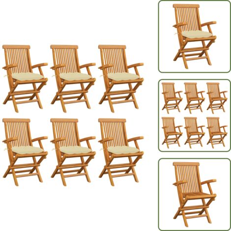 The Living Store Sillas de jardín 6 uds madera teca con cojines crema blanco - Madera de teca