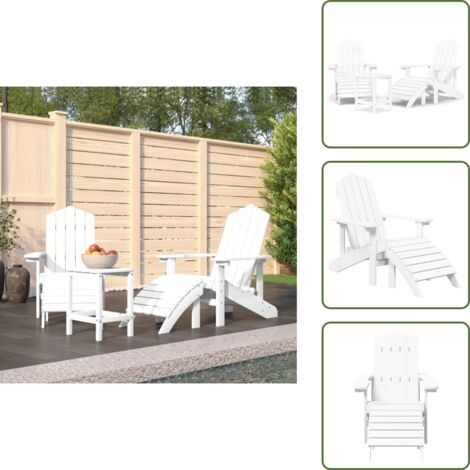 The Living Store Sillas de jardín Adirondack con reposapiés y mesa HDPE blanco - Mesa de jardín