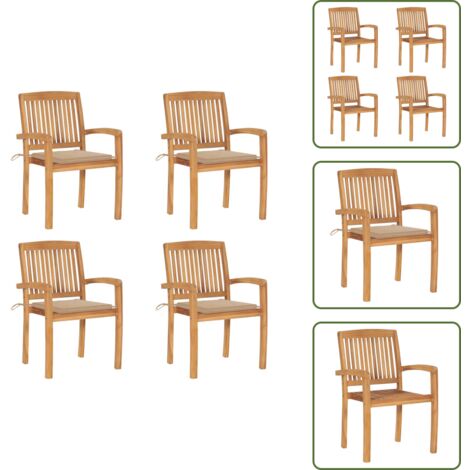 The Living Store Sillas de jardín apilables 4 uds madera de teca con cojines - Sillas de comedor