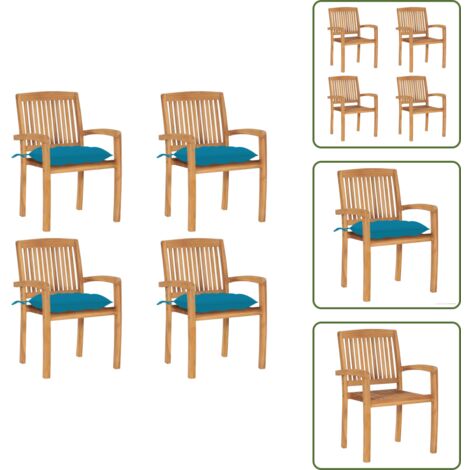 The Living Store Sillas de jardín apilables 4 uds madera de teca con cojines - Sillas de jardín de madera